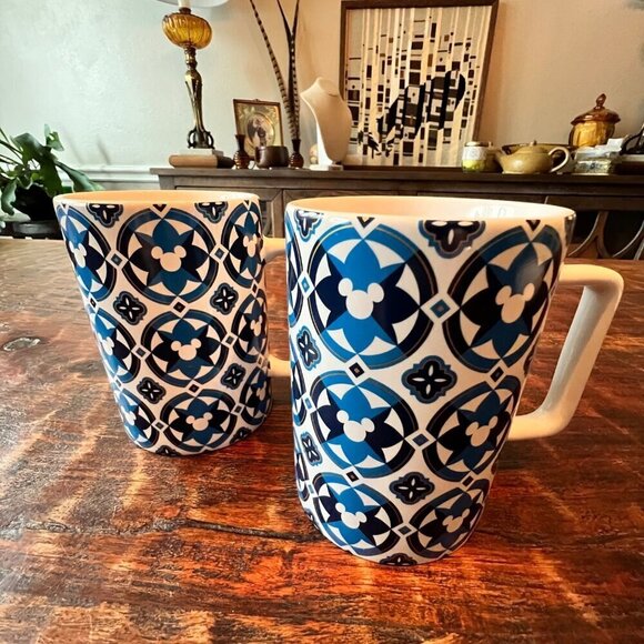 Two Disney Geometric Blue Micky Mug 12 Ounce - Picture 7 of 10